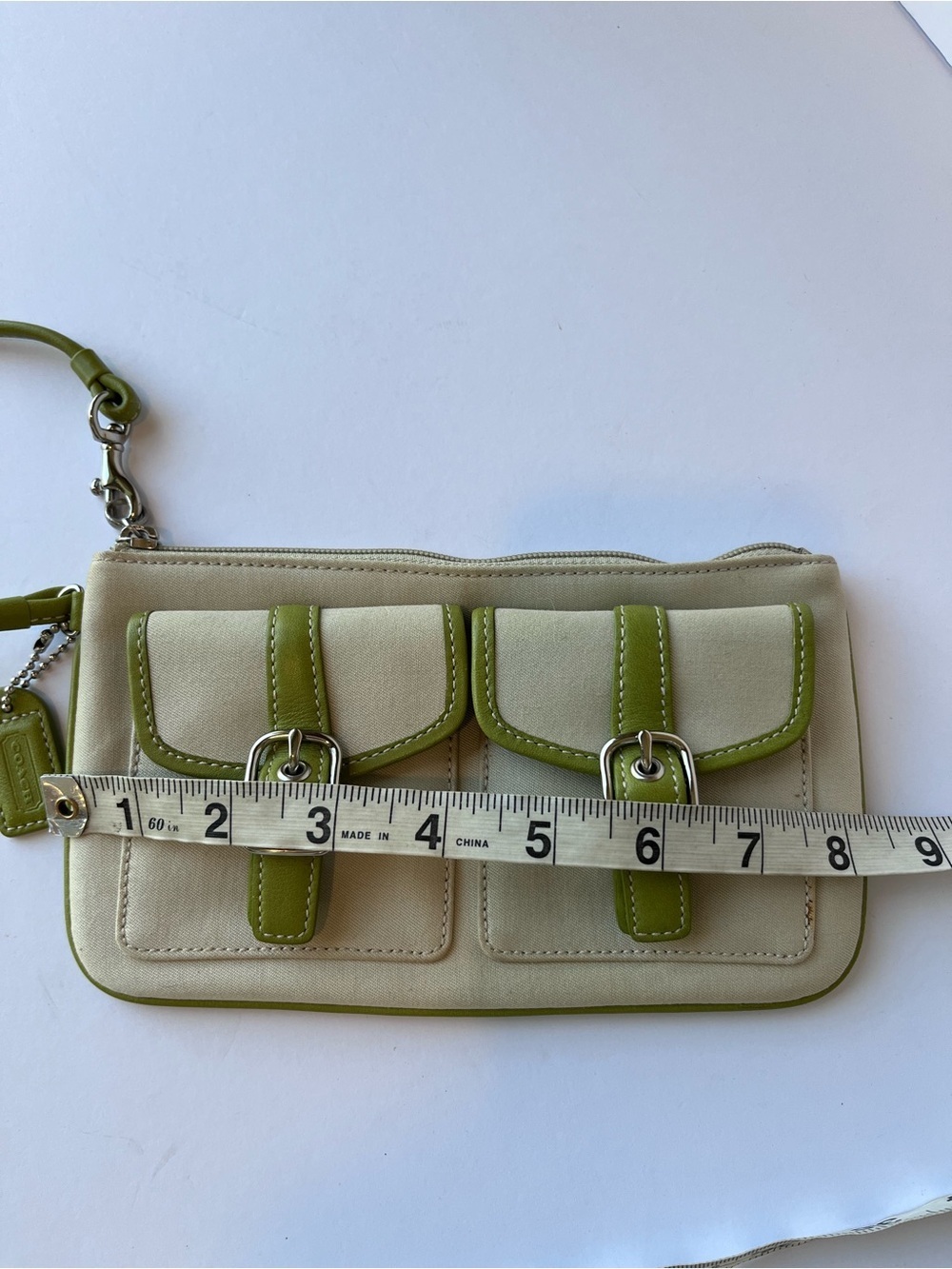 Vintage Coach Wristlet Y2K Tan Green Buckle - Picture 2 of 7